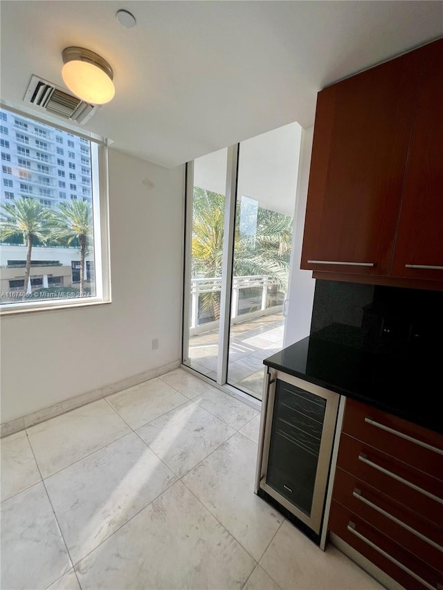 kitchen with wine cooler