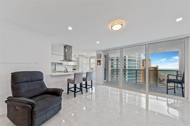 living room featuring expansive windows