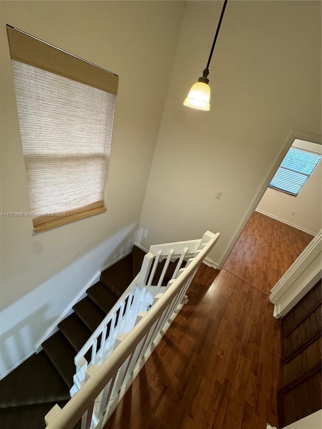 stairway featuring hardwood / wood-style floors