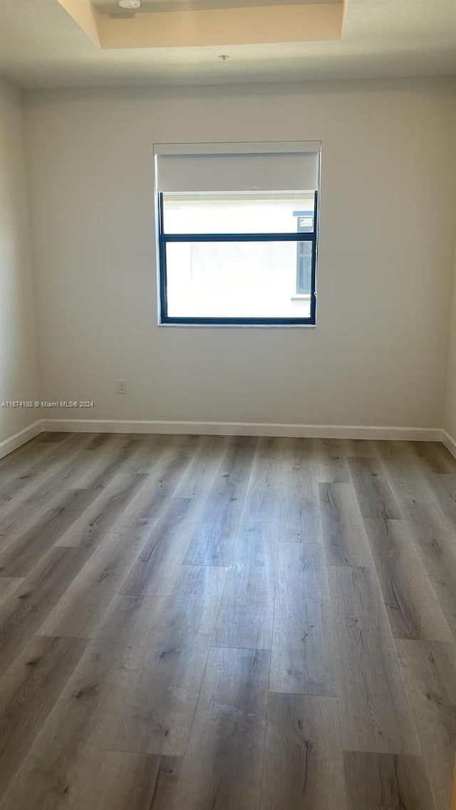 spare room featuring hardwood / wood-style flooring and a raised ceiling