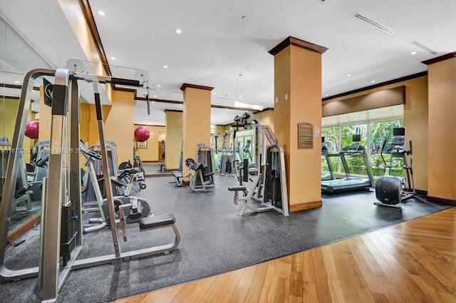 510 NW 84th Ave Unit 529, Plantation, FL 33324 - gym featuring recessed lighting, crown molding, and wood finished floors