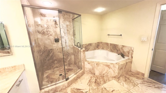 510 NW 84th Ave Unit 529, Plantation, FL 33324 - bathroom featuring a garden tub, a shower stall, vanity, and marble finish floors