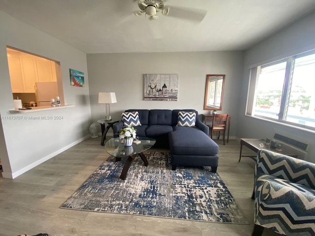 851 Atlantic Shores Blvd Unit 225, Hallandale Beach, FL 33009 - living area featuring wood finished floors, baseboards, and ceiling fan