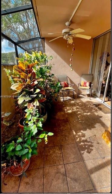 balcony with ceiling fan