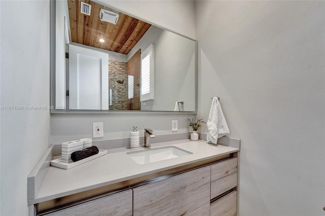 bathroom featuring vanity and wooden ceiling