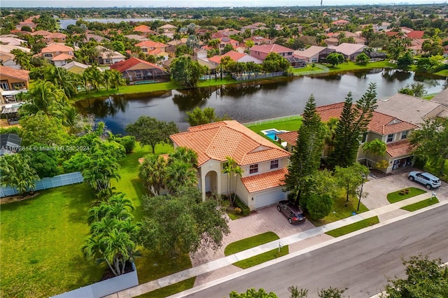 aerial view with a water view