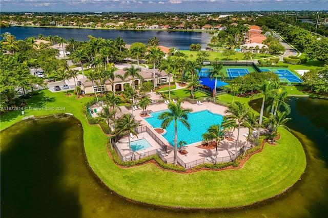 aerial view with a water view