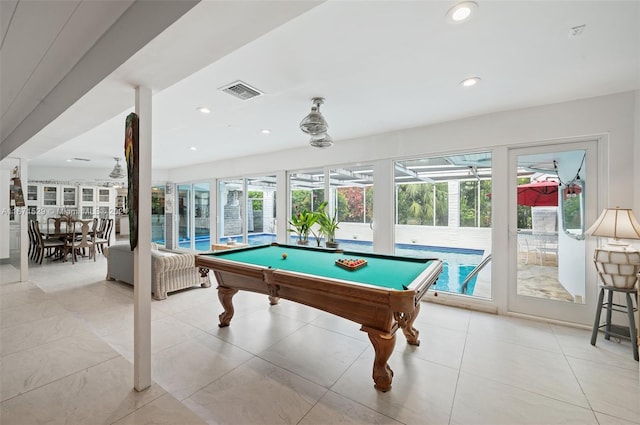 recreation room featuring billiards and a wealth of natural light