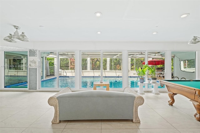 interior space featuring billiards and ceiling fan