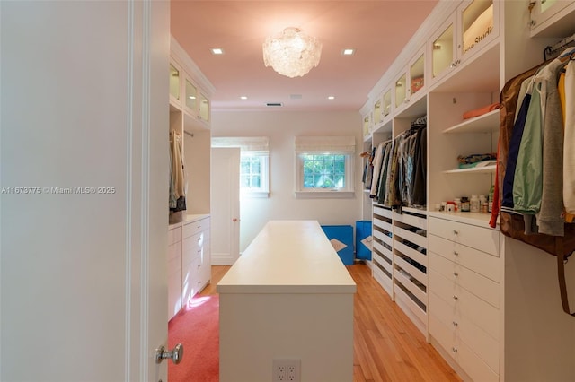 spacious closet featuring light wood-type flooring