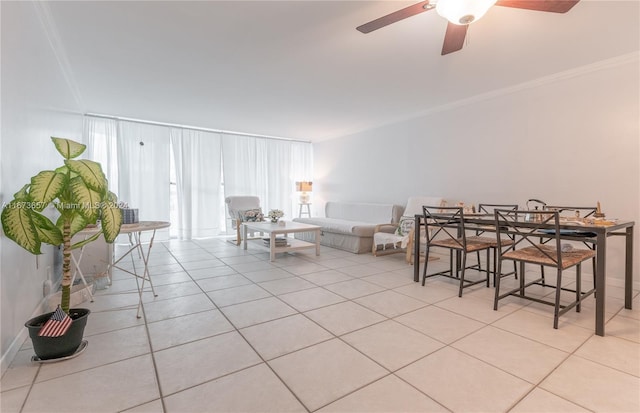 18071 Biscayne Blvd Unit 303, Aventura, FL 33160 - living room featuring ornamental molding, ceiling fan, and light tile patterned flooring