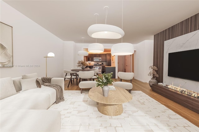 living room with light wood-type flooring