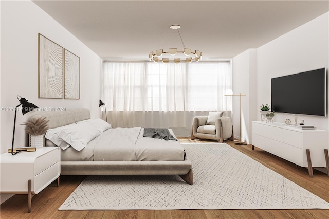 18071 Biscayne Blvd Unit 303, Aventura, FL 33160 - bedroom featuring an inviting chandelier and wood finished floors