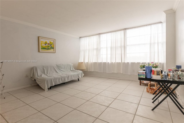 18071 Biscayne Blvd Unit 303, Aventura, FL 33160 - living area with crown molding and light tile patterned floors