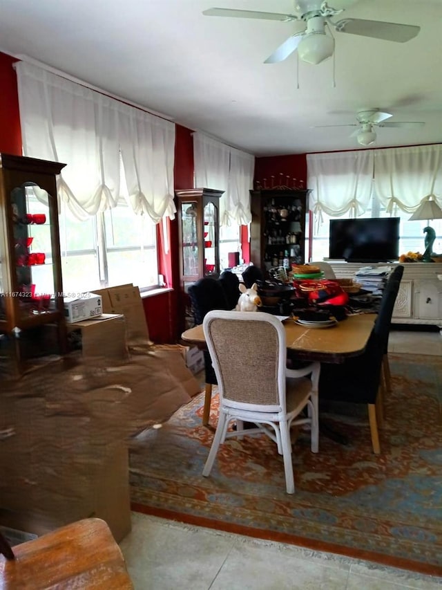 dining area with a ceiling fan