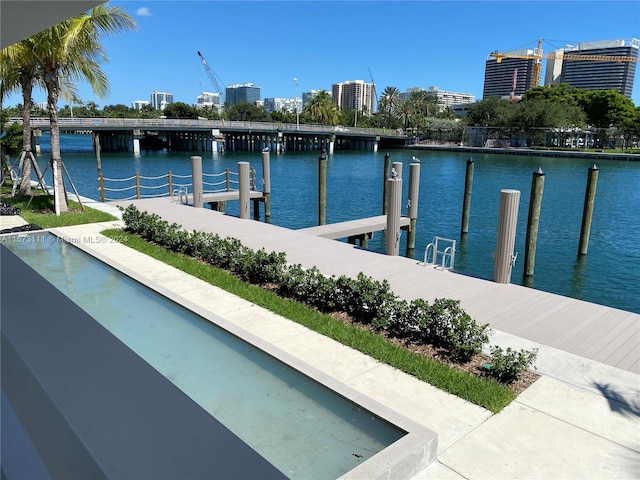 view of dock featuring a water view