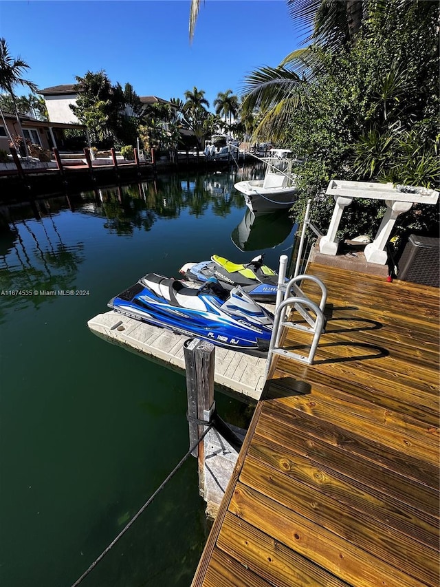 dock area with a water view