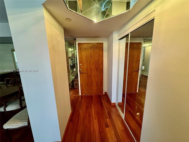 hallway featuring dark wood-type flooring