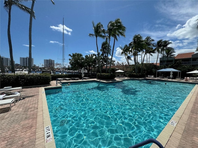 community pool featuring a patio area and a city view