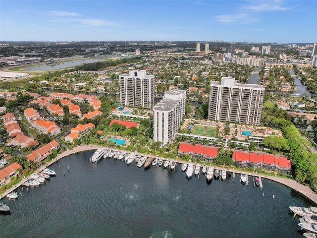 aerial view with a water view