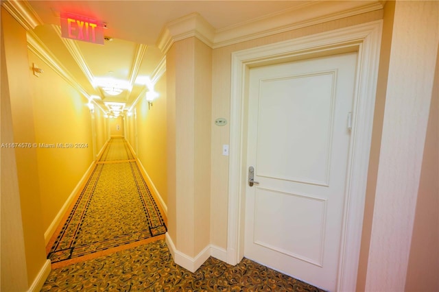 hallway featuring ornamental molding