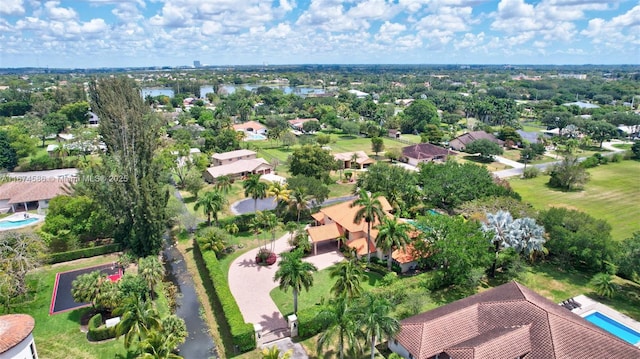 birds eye view of property with a residential view