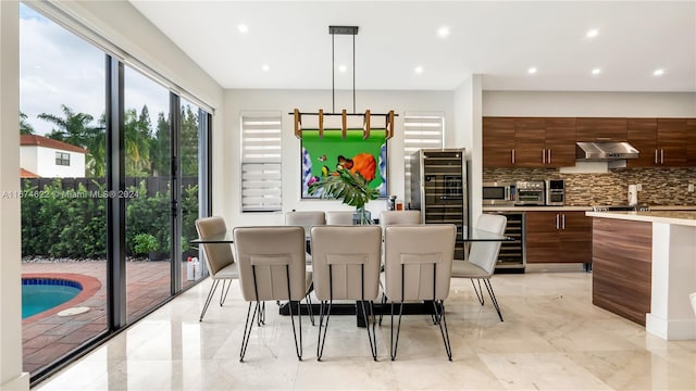 dining room with beverage cooler