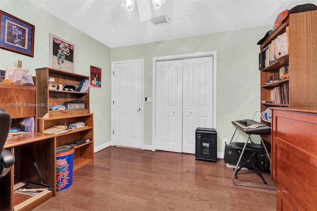 office area with wood-type flooring