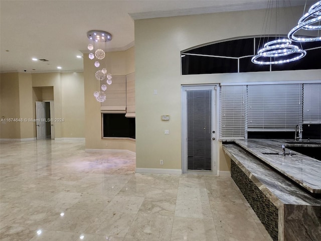 321 Windmill Palm Ave, Plantation, FL 33324 - kitchen featuring a chandelier, crown molding, and recessed lighting