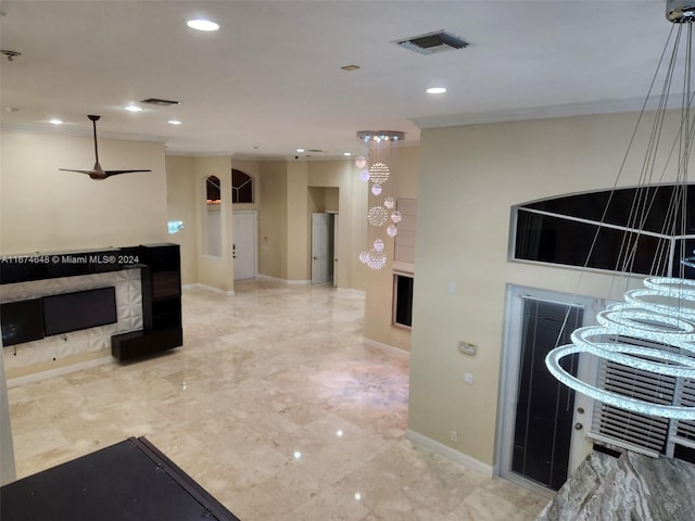 321 Windmill Palm Ave, Plantation, FL 33324 - living area with crown molding, recessed lighting, and a fireplace