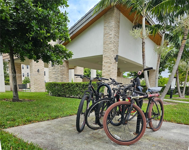 view of side of property with a yard