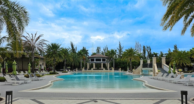 view of pool featuring a patio