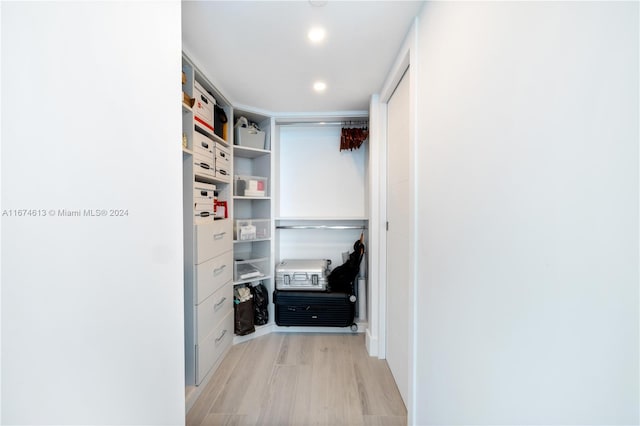 walk in closet featuring light hardwood / wood-style floors