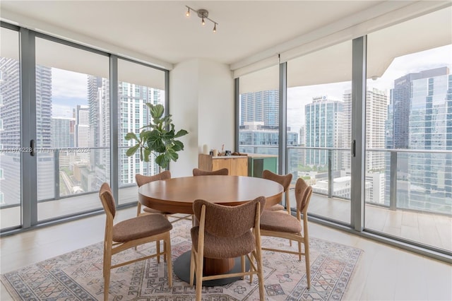 dining space with expansive windows