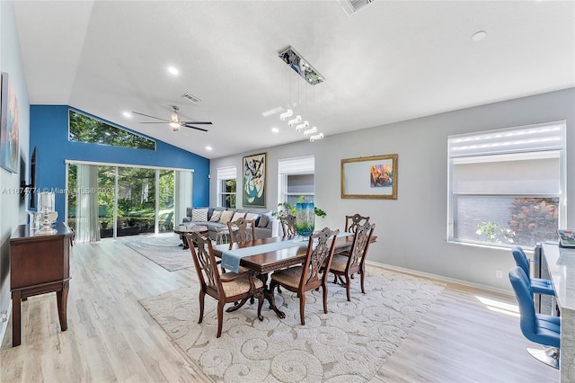 11088 Indian Lake Cir, Boynton Beach, FL 33437 - dining area with ceiling fan, wood finished floors, and lofted ceiling