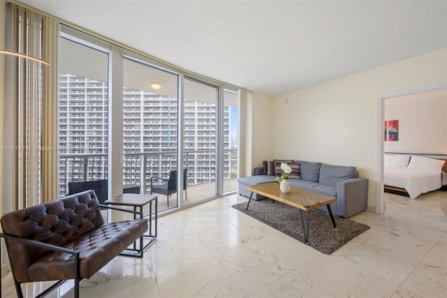 living room with a wall of windows