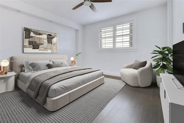 bedroom featuring ceiling fan and dark hardwood / wood-style floors