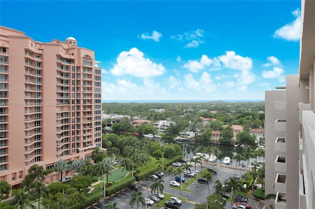 view of building exterior featuring a water view