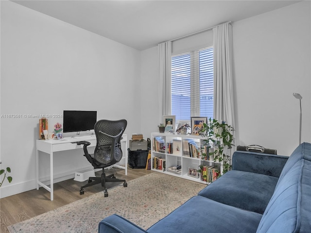 home office featuring hardwood / wood-style flooring