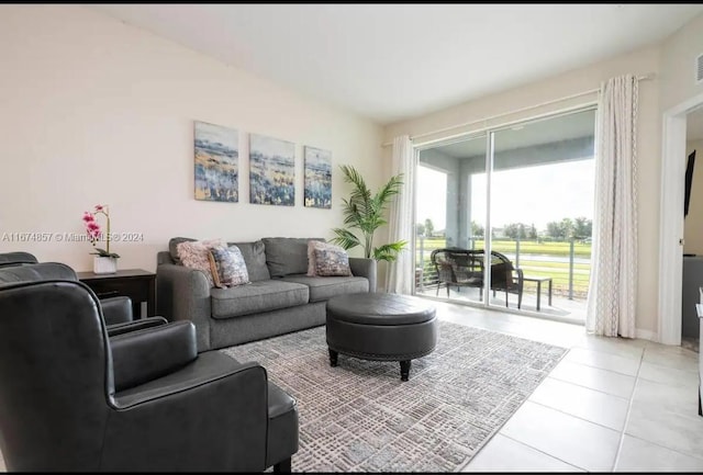 living room with light tile patterned floors