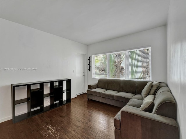 living room with dark wood-type flooring