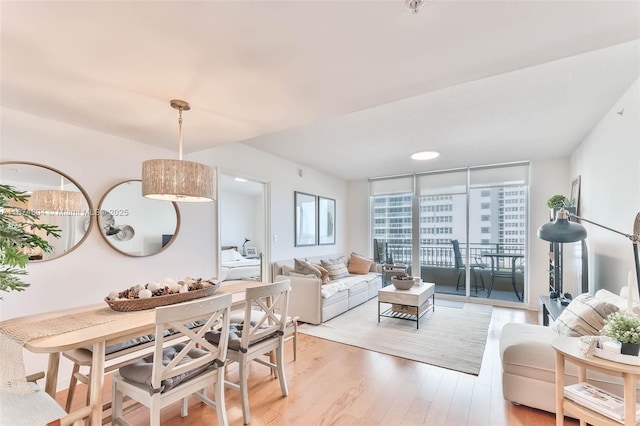 living room with hardwood / wood-style flooring and floor to ceiling windows