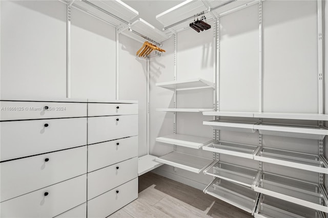 walk in closet with light wood-type flooring