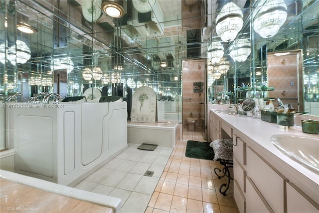 bathroom with vanity and tile patterned floors