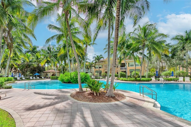 view of swimming pool with a patio area