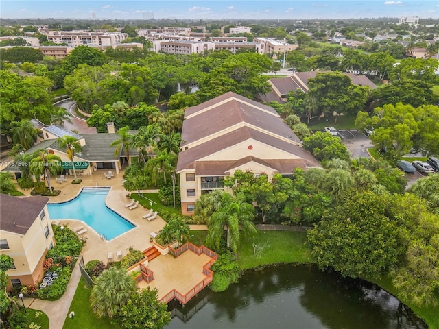 aerial view featuring a water view