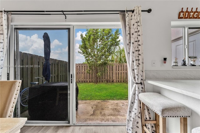 doorway to outside featuring light hardwood / wood-style flooring