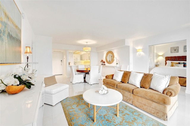 living room featuring light tile patterned floors