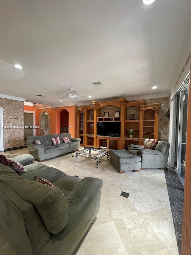 living room with ceiling fan