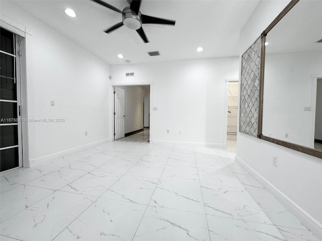 232 SW 7th Ave, Hallandale Beach, FL 33009 - unfurnished room with ceiling fan, recessed lighting, baseboards, and light marble finish floors